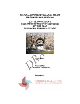 Cultural Heritage Evaluation Report Halton Hills Culvert #54C