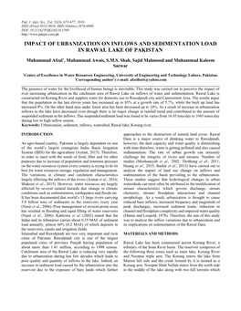 Impact of Urbanization on Inflows and Sedimentation Load in Rawal Lake of Pakistan