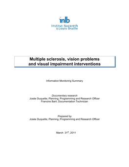 Multiple Sclerosis, Vision Problems and Visual Impairment Interventions