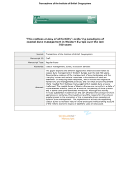 For Peer Review 19 Inundations of Sand Are Examined