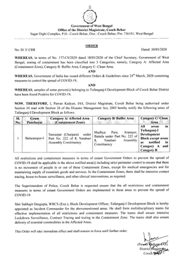 ORDER and and All Areas in Tufanganj-I Development Block