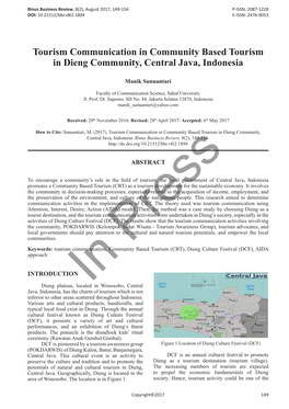 Tourism Communication in Community Based Tourism in Dieng Community, Central Java, Indonesia
