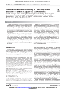 Tumor-Naпve Multimodal Profiling of Circulating Tumor DNA in Head