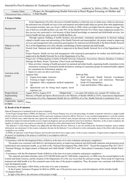 Internal Ex-Post Evaluation for Technical Cooperation Project