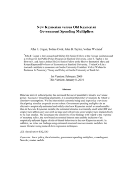 New Keynesian Versus Old Keynesian Government Spending Multipliers