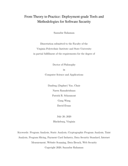 Deployment-Grade Tools and Methodologies for Software Security