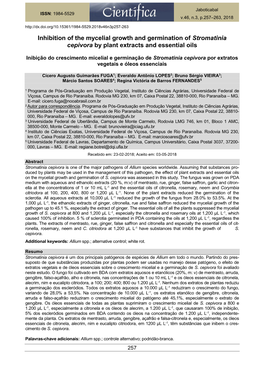 Inhibition of the Mycelial Growth and Germination of Stromatinia Cepivora by Plant Extracts and Essential Oils