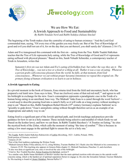 We Are How We Eat: a Jewish Approach to Food and Sustainability by Rabbi Yonatan Neril and Rabbi Yedidya (Julian) Sinclair