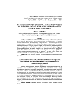 The Prime Minister and the President: a Comparative Analysis of the Heads of the Executive in Parliamentary and Presidential Systems in Terms of Their Powers