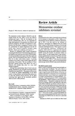 Monoamine Oxidase Inhibitors Revisited