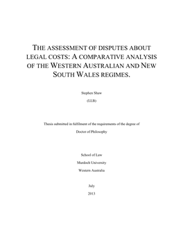 Legal Costs: a Comparative Analysis of the Western Australian and New South Wales Regimes