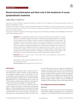 Novel Immunotherapies and Their Role in the Treatment of Acute Lymphoblastic Leukemia