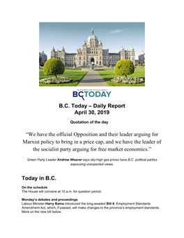 BC Today – Daily Report April 30, 2019 “We Have