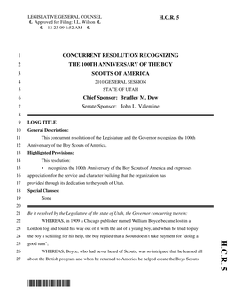 Introduced Legislation HCR005