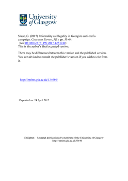 Slade, G. (2017) Informality As Illegality in Georgia's Anti-Mafia Campaign