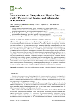 Determination and Comparison of Physical Meat Quality Parameters of Percidae and Salmonidae in Aquaculture