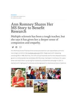 Ann Romney Shares Her MS Story to Benefit Research