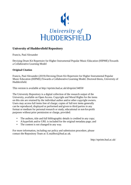 Devising Drum Kit Repertoire for Higher Instrumental Popular Music Education (HIPME)-Towards a Collaborative Learning Model (Cle