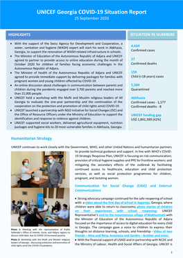 UNICEF Georgia COVID-19 Situation Report 25 September 2020