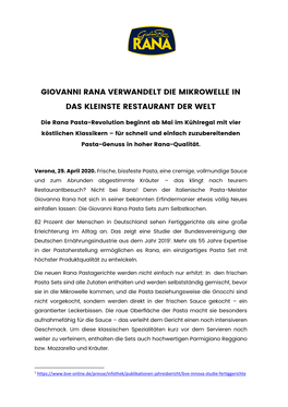 Giovanni Rana Verwandelt Die Mikrowelle in Das Kleinste Restaurant Der Welt