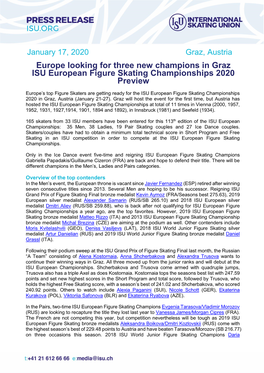 Europe Looking for Three New Champions in Graz ISU European Figure Skating Championships 2020 Preview