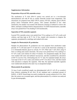 Supplementary Information Preparation of Layered Tio2 Nanotube Arrays the Anodization of Ti Foils (99.6+% Purity) Was Carried Ou