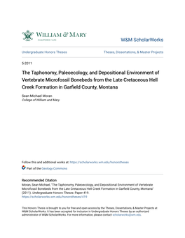 The Taphonomy, Paleoecology, and Depositional Environment Of