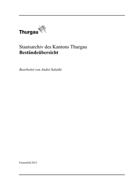 Staatsarchiv Des Kantons Thurgau Beständeübersicht
