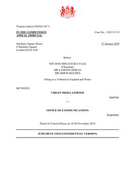 1302/3/3/19 Virgin Media Limited V Office of Communications