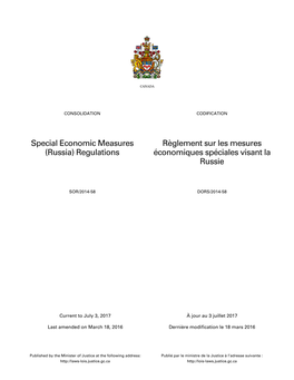 Special Economic Measures (Russia) Regulations Règlement Sur Les Mesures Économiques Spéciales Visant La Russie