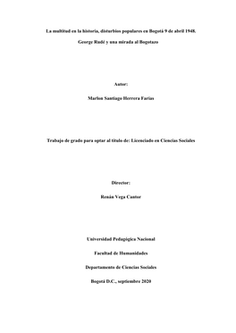La Multitud En La Historia, Disturbios Populares En Bogotá 9 De Abril 1948
