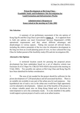 Information Paper on Prison Development at Hei Ling Chau