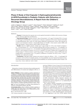 4-HPR/Fenretinide) in Pediatric Patients with Refractory Or Recurrent Neuroblastoma: a Report from the Children's Oncology Group