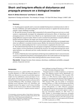 And Long-Term Effects of Disturbance and Propagule Pressure on a Biological Invasion