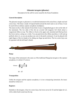 Glissonic Tarogato (Glissotar) Description for the Call for Scores Issued by the Sonus Foundation