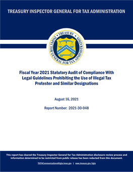 Fiscal Year 2021 Statutory Audit of Compliance with Legal Guidelines Prohibiting the Use of Illegal Tax Protester and Similar Designations