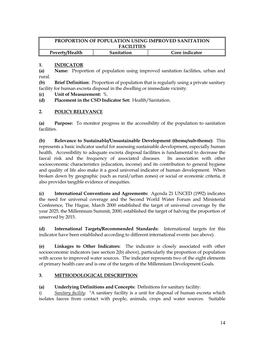 PROPORTION of POPULATION USING IMPROVED SANITATION FACILITIES Poverty/Health Sanitation Core Indicator