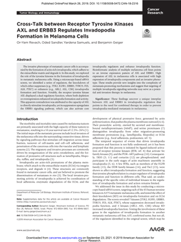 Cross-Talk Between Receptor Tyrosine Kinases AXL and ERBB3