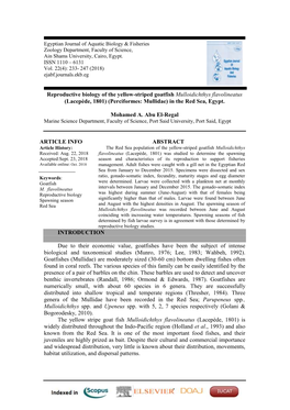 Reproductive Biology of the Yellow-Striped Goatfish Mulloidichthys Flavolineatus (Lacepède, 1801) (Perciformes: Mullidae) in the Red Sea, Egypt