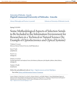 Some Methodological Aspects of Selection Serials to Be Included In
