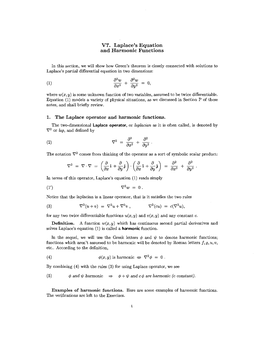 V7. Laplace's Equation and Harmonic Functions 1. the Laplace Operator