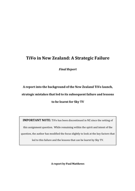 Tivo in New Zealand: a Strategic Failure