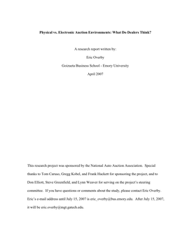 Physical Vs. Electronic Auction Environments: What Do Dealers Think?