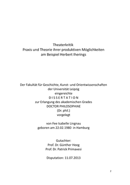 Theaterkritik Praxis Und Theorie Ihrer Produktiven Möglichkeiten Am Beispiel Herbert Iherings