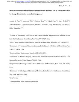 Patel, a Et Al. 1 Integrative Genomic and Epigenomic Analyses Identify A