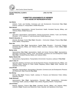 Committee Assignments by Member 2015 House of Representatives