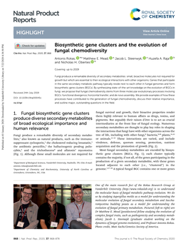 Biosynthetic Gene Clusters and the Evolution of Fungal Chemodiversity Cite This: Nat