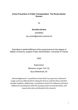 Crime Prevention in Public Transportation: the Route Zwolle- Emmen