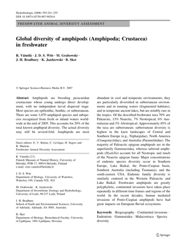 Global Diversity of Amphipods (Amphipoda; Crustacea) in Freshwater