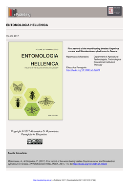 First Record of the Wood-Boring Beetles Oxymirus Cursor and Sinodendron Cylindricum in Greece